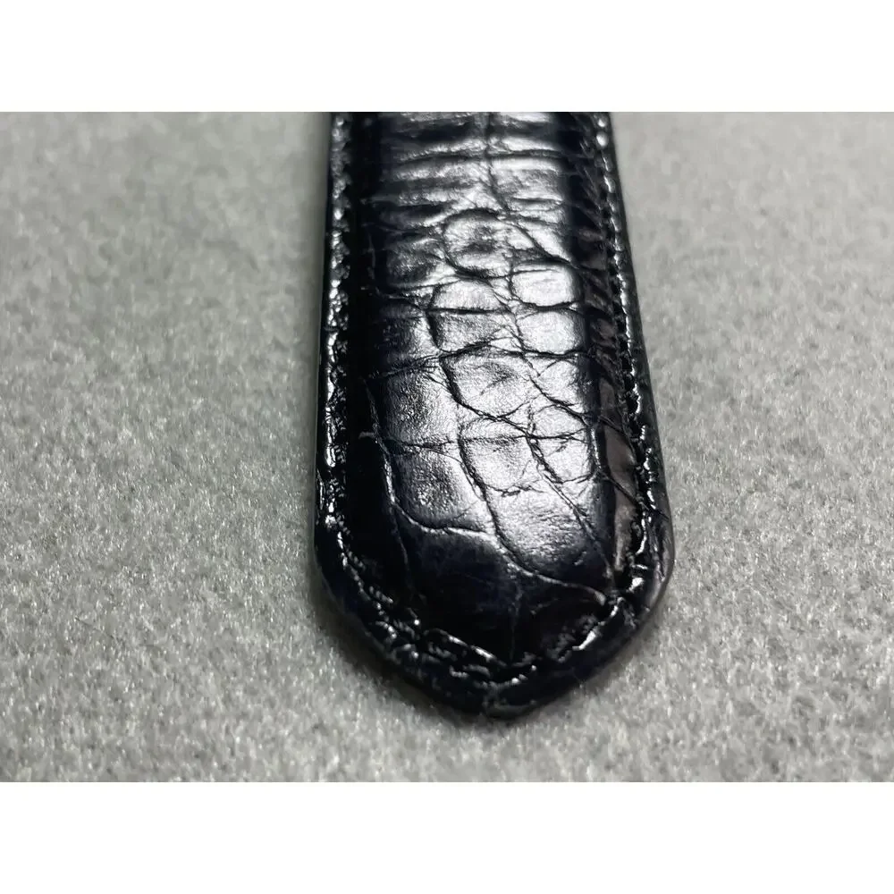 Talbots Black Leather Belt Medium Made In Italy Silver And Gold Tone Hardware‎